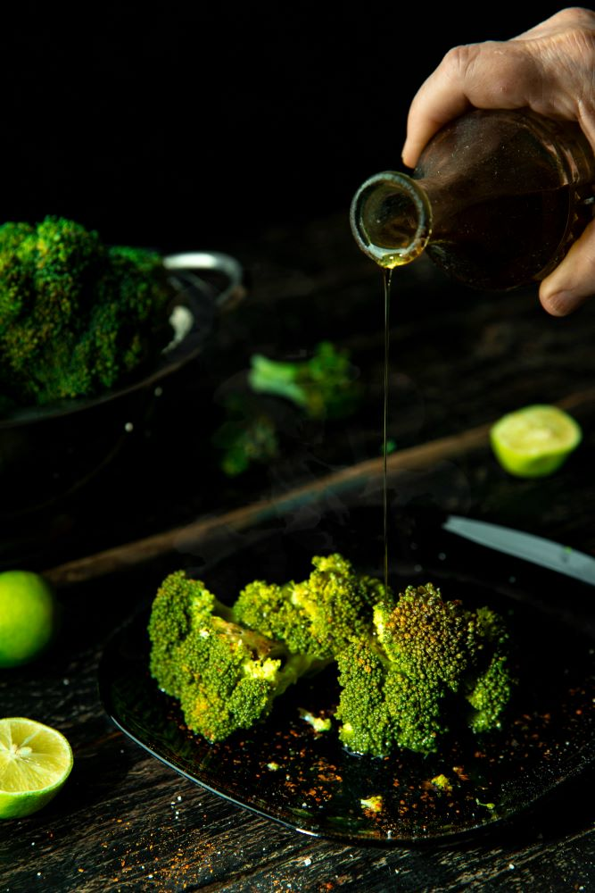 pan with olive oil heating for sautéing ingredients