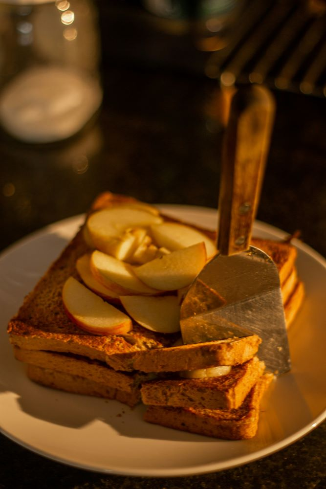 warm apple and almond butter toast quick breakfast